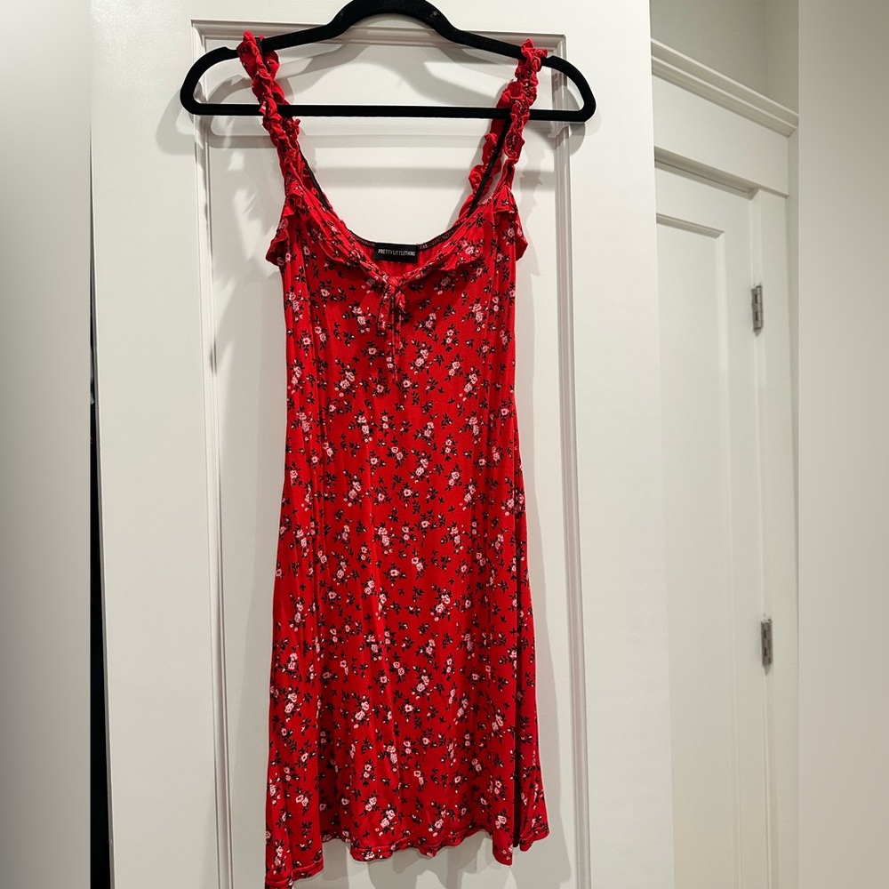 PrettyLittleThing red floral mini dress